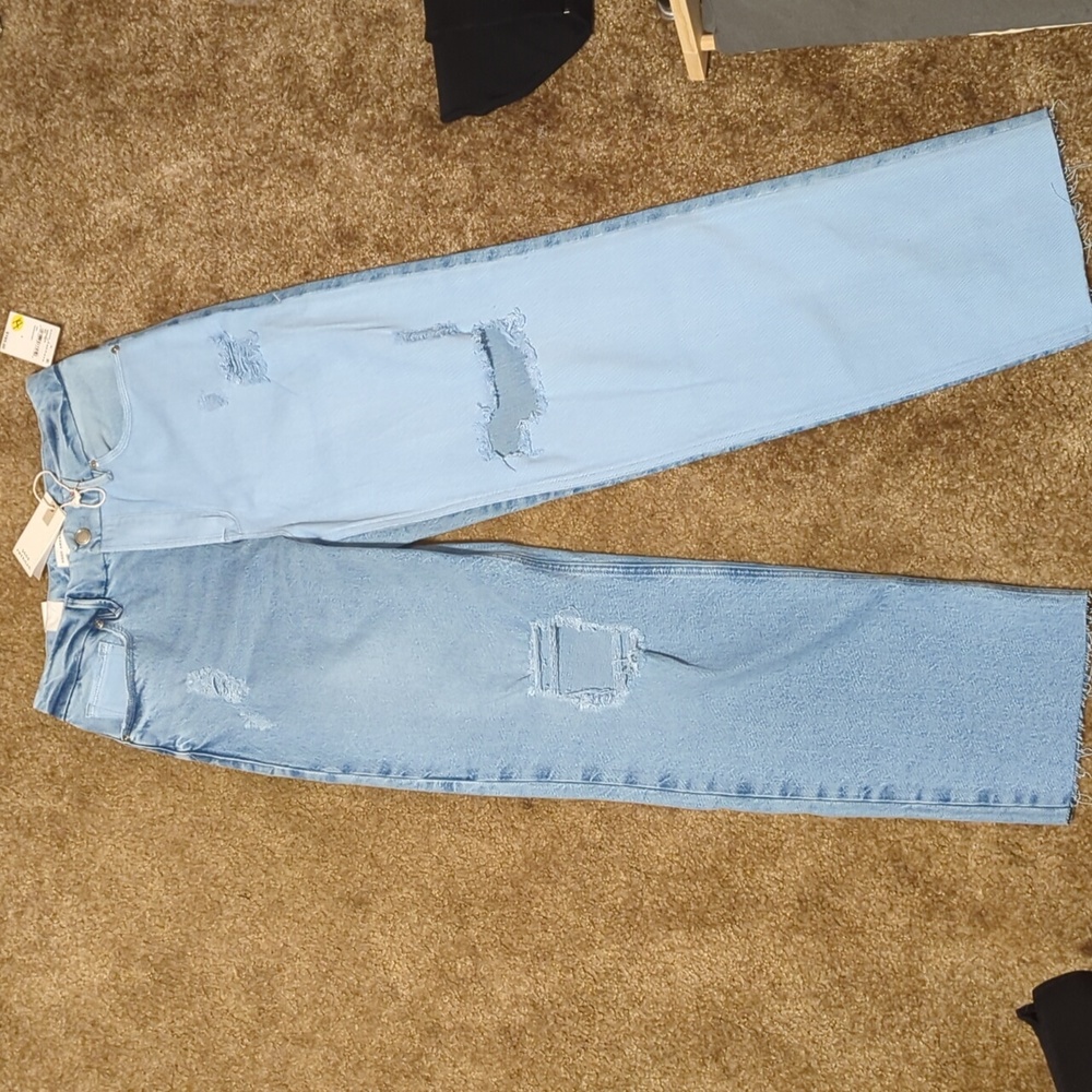 NWT Good American two-toned wide leg high-waisted jeans